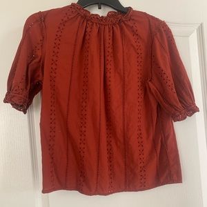 XS rust orange short sleeve blouse